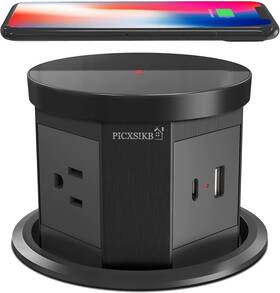 Picxsikb 768447635758 Automatic 4.33 Inch Pop Up Outlet For Countertop With 15w Wireless Charger Usb-a Usb-c