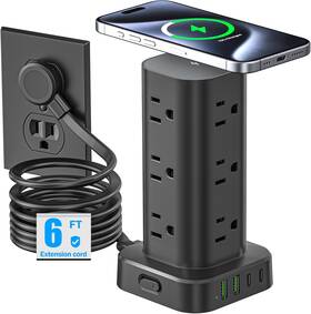 Pluackg 313109325364 Power Strip Tower 15w Wireless Charger 6ft Cord 12 Ac Outlet 4 Usb Port Black Pluackg 313109325364 Power Strip Tower 15w Wireless Charger 6ft Cord 12 Ac Outlet 4 Usb Port Black