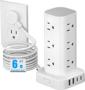 Pluackg 445010751789 Tower Power Strips With Surge Protection 6ft Flat Extension Cord Multiple