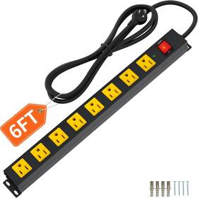 2100j Plugn 445029488423 8 Outlet Long Power Strip Surge Protector Heavy Duty 6ft Cord Wide Spaced