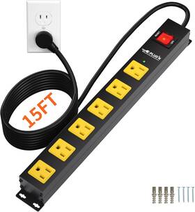 Plugn Ltd. 445026244251 Power Strip 2700j Surge Protector Heavy Duty Strips With 15ft Long Cord A