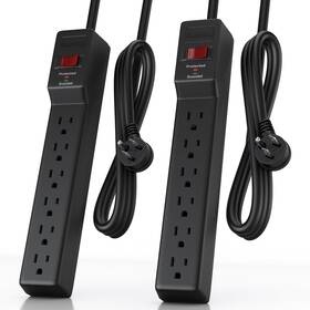 1225-1635 Plugtul 2 Pack Power Strip Surge Protector 4 Ft 6-outlet 980 Joules Flat Plug Wal