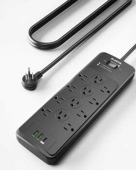 Plugtul 313103762745 5ft Surge Protector Power Strip With 12 Outlets And Flat Plug Usb C Charging