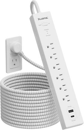 Plugtul 744759968432 Surge Protector Power Strip 20 Ft Cord Extension With 6 Outlets 2 Usb
