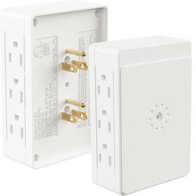 Pjc33-w2 Plugtul 2 Pack Side Outlet Plug Adapter 6-outlet Extender 3-prong Multiple