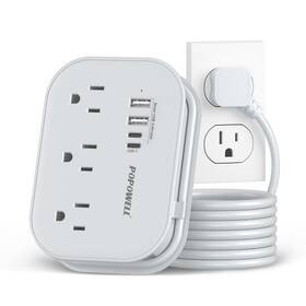 P765us Popowell Flat Plug Power Strip- Usb Travel Strip 3 Outlets And 4 Ports 2 Us