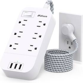 Power 313035837894 Strip - 15 Ft Long Flat Plug Extension Cord 6 Outlets 3 Usb Ports Outlet