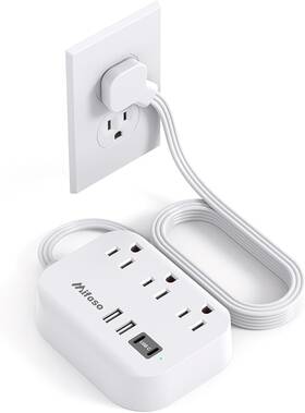 Power 313092412416 Dorm Room Essentials Strip - Flat Extension Cord With Multiple Outlets 5f