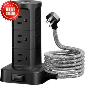 Power 313108162113 Surge Protector Strip Tower 12 Outlets 4 Usb Ports 6ft Extension Cord