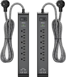 Power 313114570544 2 Pack Surge Protector Strip With 6 Outlets 4 Usb Ports 5-foot Long Heavy
