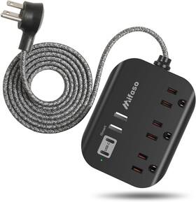 Power 445052396320 College Dorm Essentials - 15ft Strip With Usb Ports Flat Extension Cord W