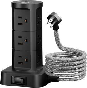 Power 445056292222 Surge Protector Strip Tower Flat Plug 6ft Extension Cord Multiple Outlets