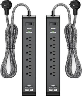 Power 711181464184 20ft Strip Surge Protector - 2 Pack Extension Cord With 6 Outlets 4 Usb Po