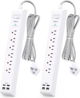 Power 711181498998 2 Pack Strip Surge Protector - 6 Outlets 4 Usb Charging Ports 5ft Braided