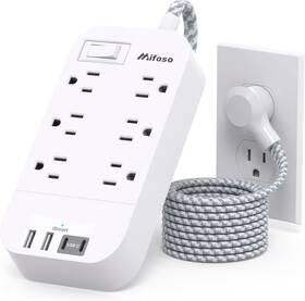 Power 726084443402 Strip - 15 Ft Long Flat Plug Extension Cord 6 Outlets 4 Usb Ports 2 C