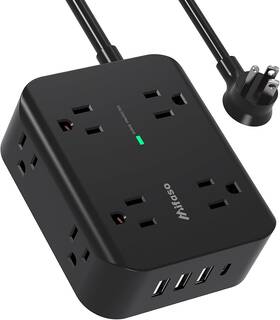Power 726084535770 Extension Cord 15ft - 8 Outlets Strip Surge Protector With Usb Ports Heav