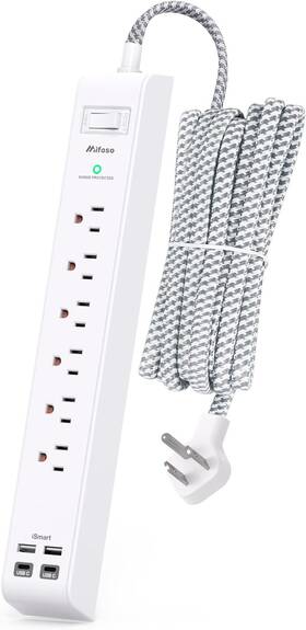 Power 744759019462 Surge Protector Strip 10 Ft With Usb Ports Usb-c Ac Outlets Flat Plug