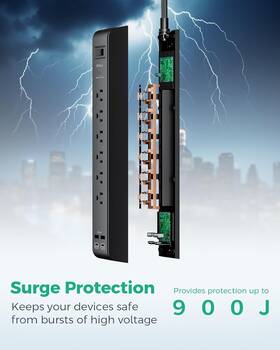 5-foo Power 744759233219 2 Pack Surge Protector Strip With 6 Outlets 4 Usb Ports C