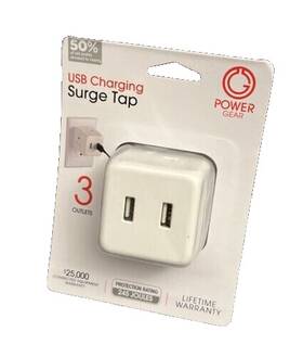 245j Power Gear 030878588003 3-outlet Grounded Cube Surge Tap With 2 Usb Ports 2.4a White