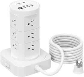 Lf62 Power Surge Protector Strip Tower - 12 Widely Outlets With 4 Usb Ports 1 C