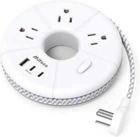 Mfs312c2 Power Flat Extension Cord 5ft Usb C Strip Travel - 3 Ac Port