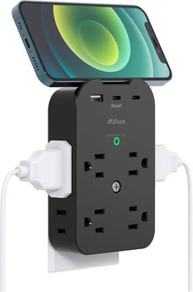 Mfs38b Power Outlet Extender - Wall Surge Protector With 8 Outlets 3 Usb 2 C 1 A Mul