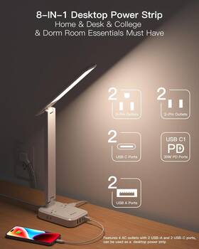 Mfs4wc2ed Power Strip Led Desk Lamp Pd 30w Touch Lamps 4 Outlets Usb Ports 2 C Small 5ft
