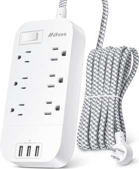 Mfs6003 Power Strip - 10 Ft Long Flat Plug Extension Cord 6 Outlets 3 Usb Ports Outlet Mfs6003 Power Strip - 10 Ft Long Flat Plug Extension Cord 6 Outlets 3 Usb Ports Outlet