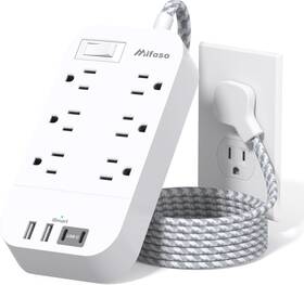 Mfs6003w Power Flat Strip - 5 Ft Plug Extension Cord 6 Outlets 4 Usb Ports Outlet Extend