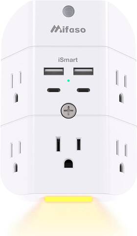 Mfs6082 Power Surge Protector Outlet Extender - With Night Light 5-outlet Splitter And 4 Usb