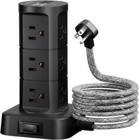 Mfs6083-xb Power Strip Tower Surge Protector 12 Outlets 10ft Extension Cord Usb