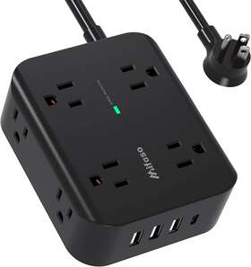Mfs8058b Power Strip Surge Protector - Flat Plug Wall Mount 8 Wide Outlets With 4 Usb P