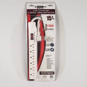 Pp-16315-15 Power Play Products Ppp 6 Outlet Surge Protector 1200j 15ft Cord Right Angle Plug Ul Listed New