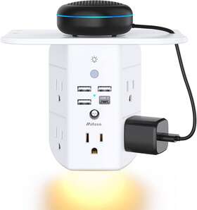 Xfl8 Power Wall Outlet Extender With Shelf And Night Light Surge Protector Ch