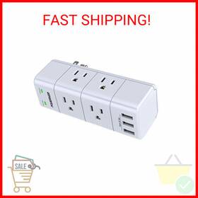 Poweriver 705353996177 Surge Protector Wall Mount Outlet Splitter With Rotating Plug Power