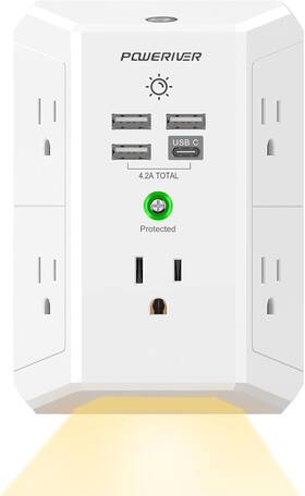 Hr-519e Poweriver Multi Plug Outlet Surge Protector 5-outlet 3u1c/night Light White