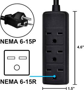 6-15p Powgrow 696565450734 Power Strip 14awg Nema 10ft Long Extension Cord Durable Po