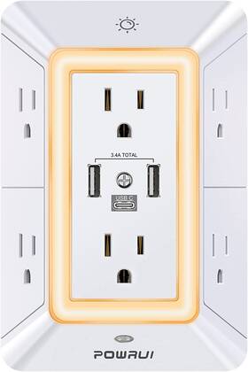 15-mg-zy-fr-a-0508-b-142 Powrui Multi Plug Outlet Surge Protector - 6 Extender With 3 Usb Ports