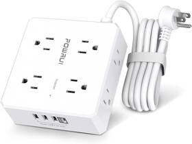 Powrui 313056442459 Surge Protector Power Strip - 6 Ft Flat Plug Extension Cord With 8 Widely Outlet