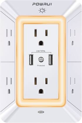 Powrui 326783541333 Usb Wall Charger Surge Protector 6-outlet Extender With 2 Charging