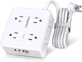 Powrui 726084844681 Surge Protector Power Strip - 6 Ft Flat Plug Extension Cord With 8 Widely Outlet