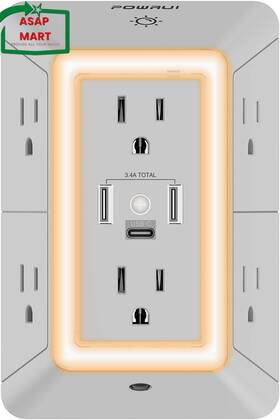 Powrui 744110513011 Power Strip Surge Protector - 6 Ac Outlets With 3 Usb Ports 1 C Ni