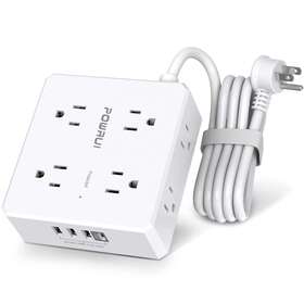 Ahr-803b Powrui Power Strip Surge Protector White With 8 Outlets 3 Usb-a 1 Usb-c Sealed Box