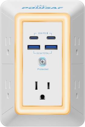 Powsaf 445010068085 Multi Plug Outlet Surge Protector - 5 Extender With 4 Usb Ports 2