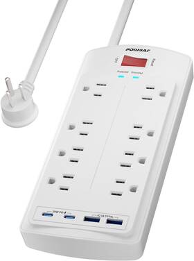 Hc18t19 Powsaf 8-outlet Surge Protector Power Strip 5ft Flat Plug Extension White