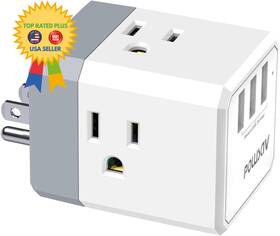 Nbw-119 Powsav 3-outlet Usb Wall Charger And Extender With 3-way Splitter Etl 3u Grey