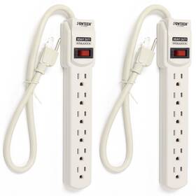Pt-7875aa-2pc Powtec 2pk 6 Outlet Power Strip 1.5ft Cord Flat Plug 3 Prong Grounded 1875 Joules 15amp