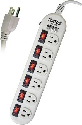 Powtech 608459002868 6 Outlet 270 Joules Surge Protector Heavy Duty Home/office Power Strip Individ