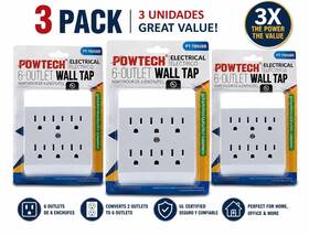 Pt-7806bb Powtech 3 Pack 6 Outlet Wall Tap Adapter Ul Listed Electrical Plug Expander White