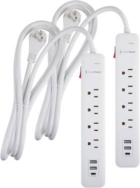 Psc-4pusb Precision Power 6 Ft Surge Protector Strip 2-pack 4 Ac Outlets With 3 Usb White
